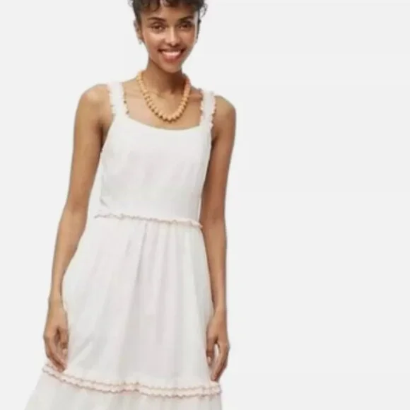 J.Crew‎ Factory Scalloped-trim Tiered Midi Dress in White 14 NWT - Picture 2 of 5